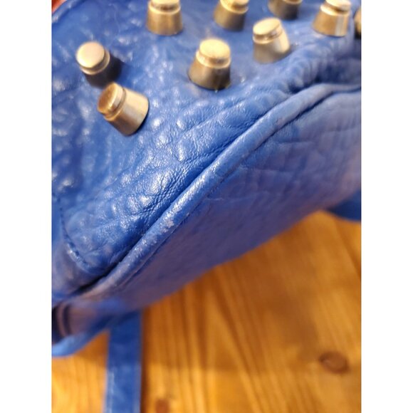 Blue Faux Leather Crossbody Bag Studded Flap Adjustable Strap Steam Punk - Picture 7 of 10